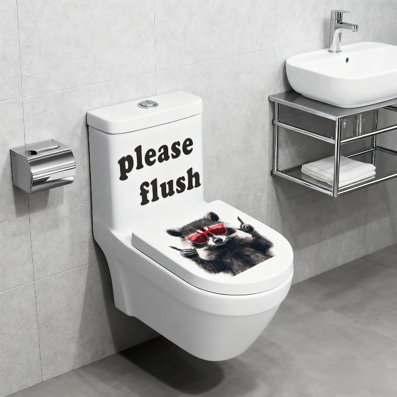 Funny Red Glasses Raccoon Toilet Sticker 