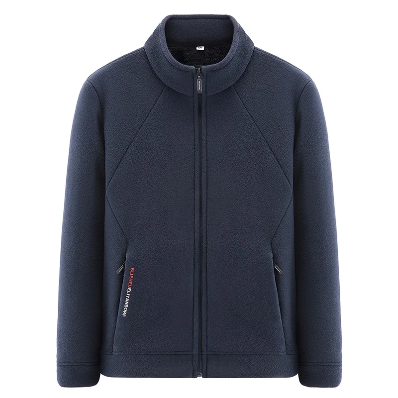 

Осенне-зимняя уличная флисовая куртка для мужчин, кардиган с воротником-стойкой и флисом для тепла, двухслойный флисовый толстый флис.