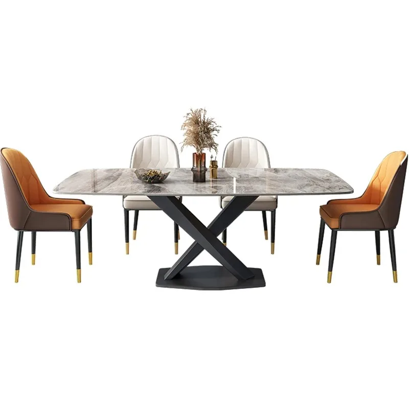 

#Italian Rock Plate Dining Table Set Simple And Light Luxury Rectangular Shape Luxury Dining Table