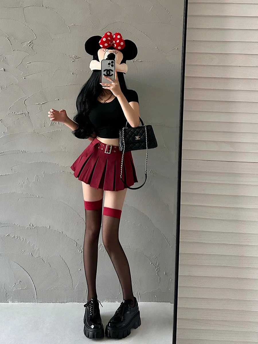 Sexy Anti-Light Safety Pants with Belt Half-length Skirt Pleated Short Skirt Pure Desirable Versatile Anti-Light Spring 2023