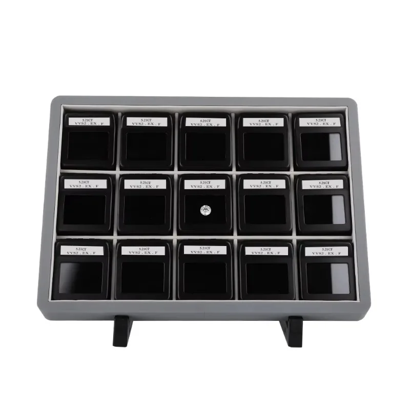 Interchangeable  Diamond Display Box 15 Slot Black Shiny Silver Tray for Jewelry Storage Metal Organiser Stone Details Card