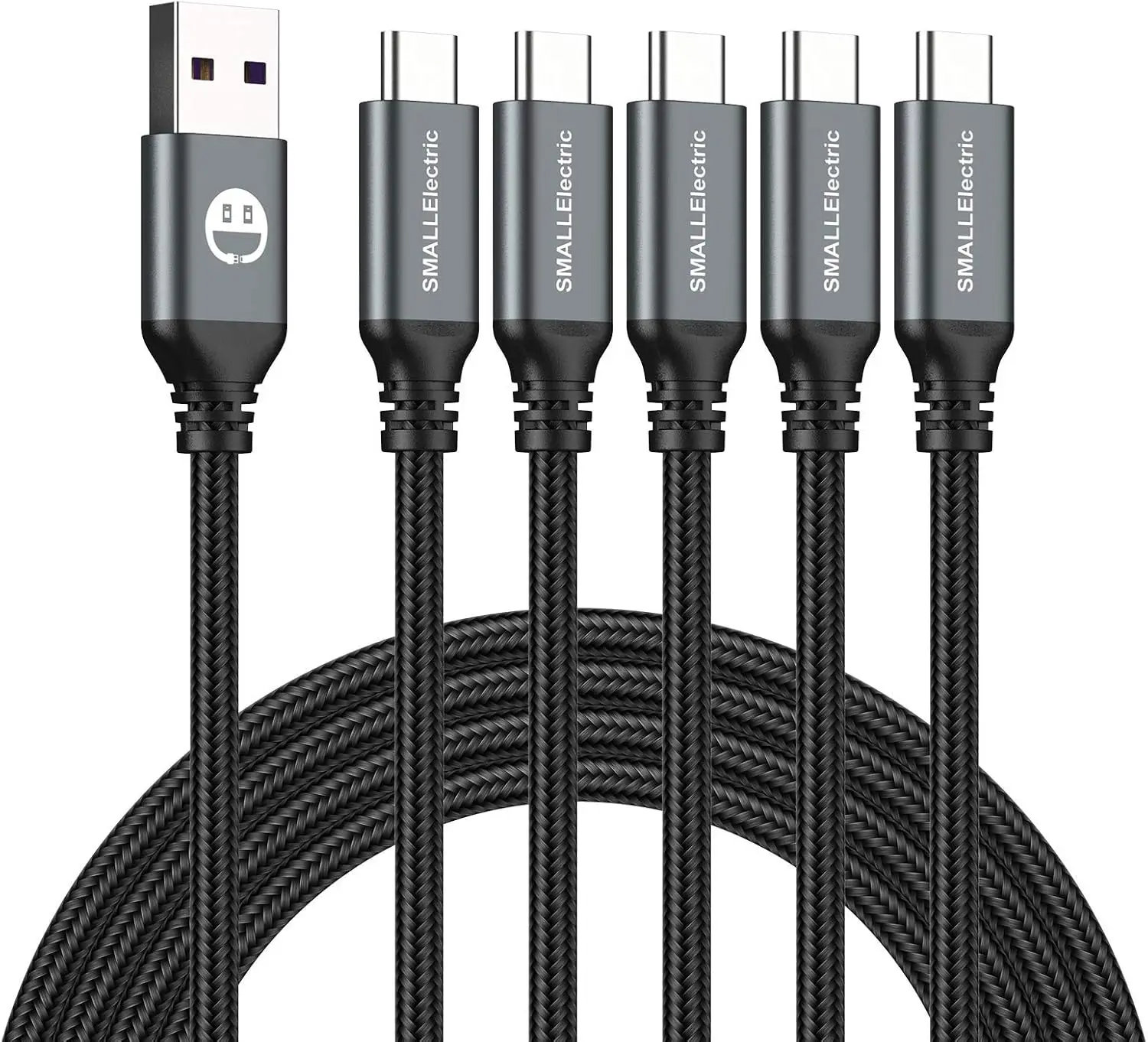 USB Type-C to A Cable 5pack 6ft Braided Fast Charging 3A Cord, 6 Foot Compatible iPhone 17/17 Pro/16e/16/15 Pro Max, Samsung Galaxy S10 S9 S8 Plus, Note 10 9 8, LG V50 V40 G8 G7 (Grey)