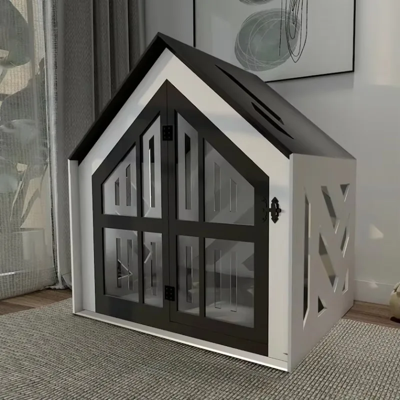 

Wooden Dog Kennel with Acrylic Door Dog House with Bed