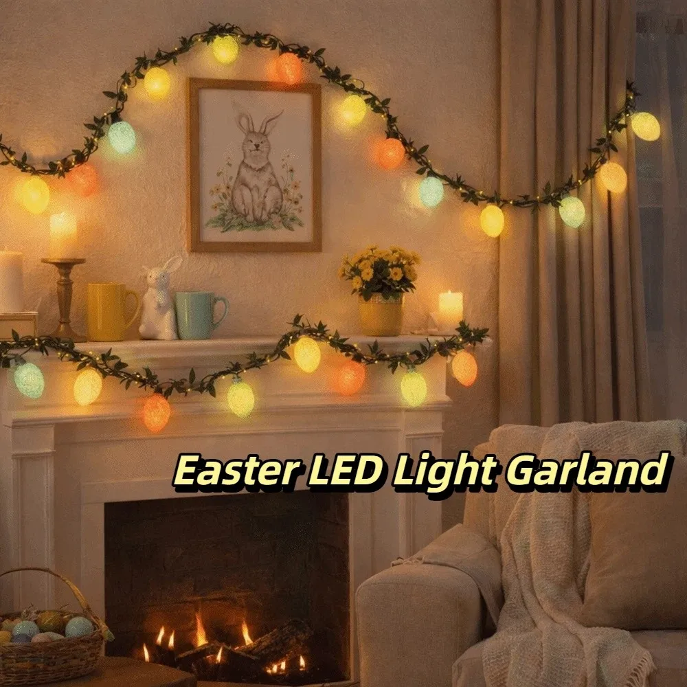 

DIY Luminous Easter Egg Wreath 2M 10 LED Lights LED Light Garland Crack Easter Egg Waterproof Easter Twig Garland Home Decor