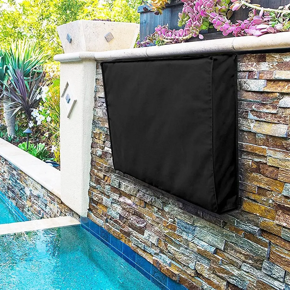 حافظة واقية محمولة غطاء تلفزيون قابل للتنفس مقاوم للماء حامي تلفزيون أسود 600D قماش أكسفورد غطاء غبار التلفزيون بركة #2