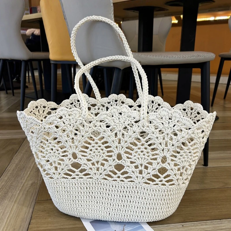 

Bohemian Hand-Woven Beach Tote Bag For Women Luxury Designer Handbag Purse 2026 New In Polyester Hollow Flower Underarm Shoulder