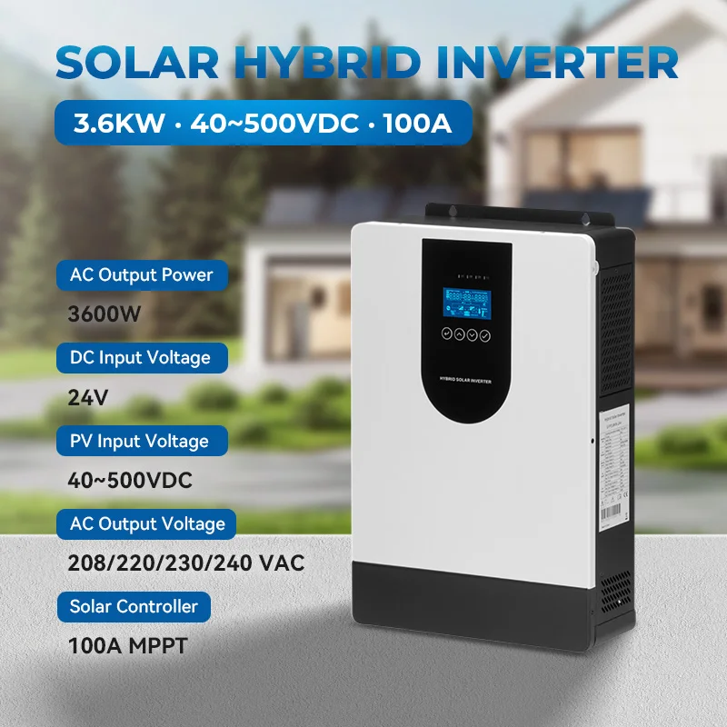 3.6KW 24V 100A Hybrid Solar Inverter Pure Sine Wave Single Phase Output Built in MPPT Home Solar System
