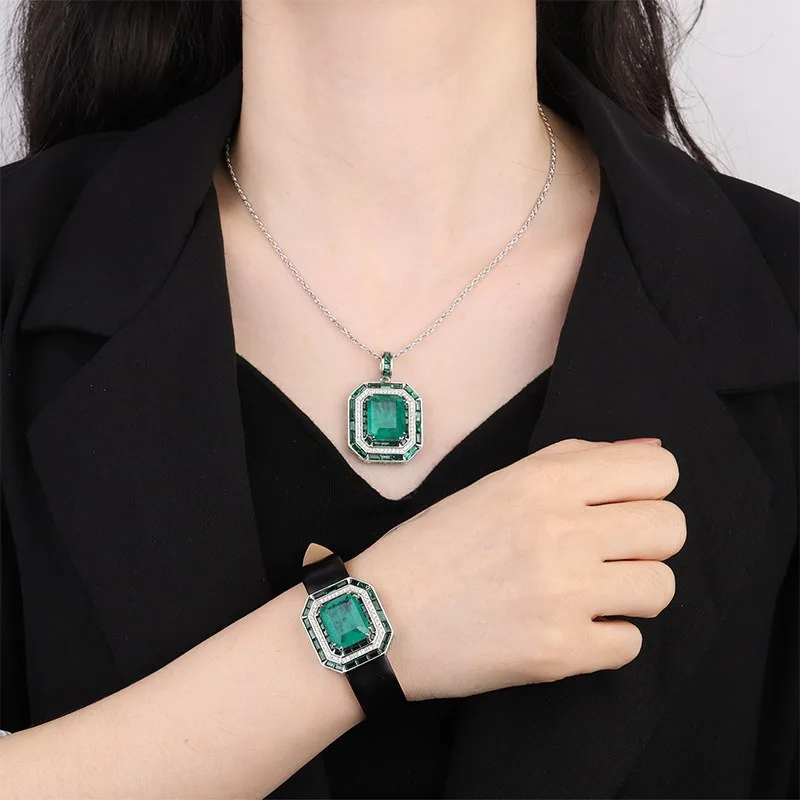 OANA S925 Full Body Silver Emerald Square Plate Luxury Jewelry Free Shipping