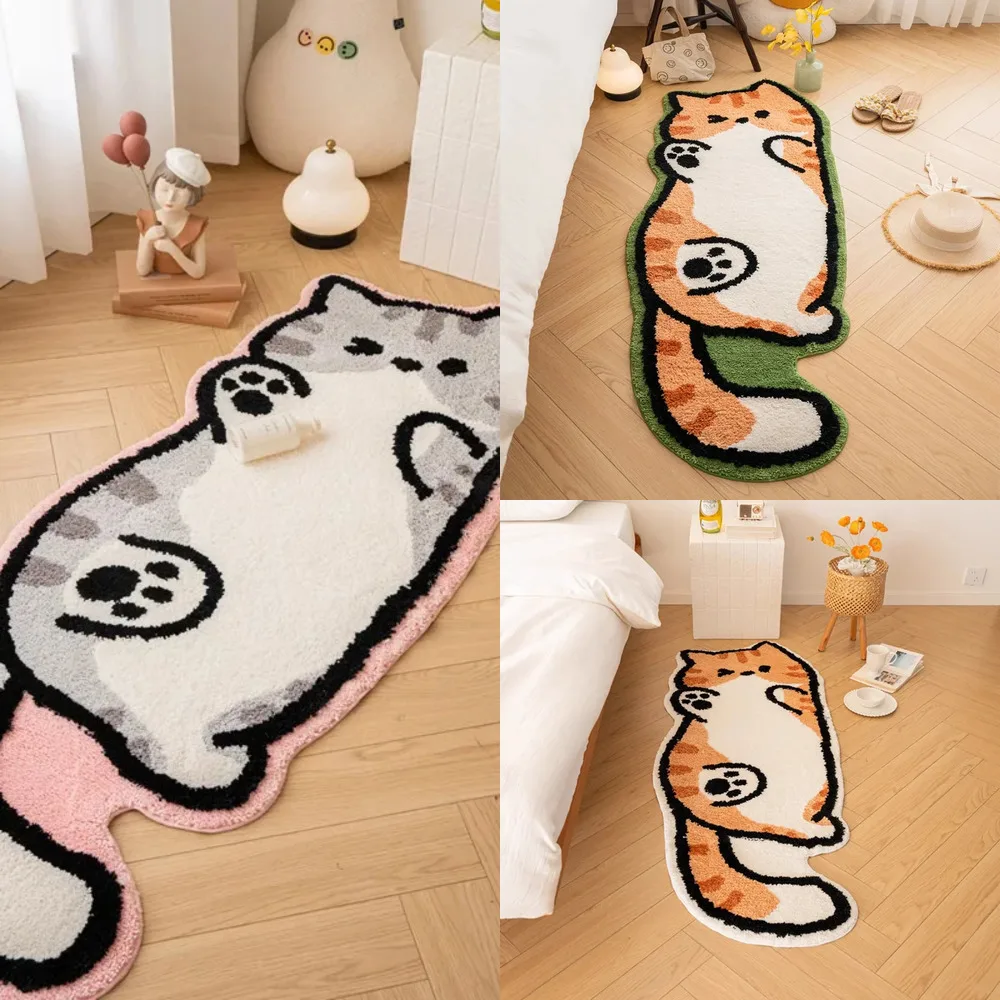 

Colorful Cat Flower Plush Carpet Soft Bedroom Carpet Korean Bedside Rug For Sofa Living Room Home Decorative Soft Floor Mat