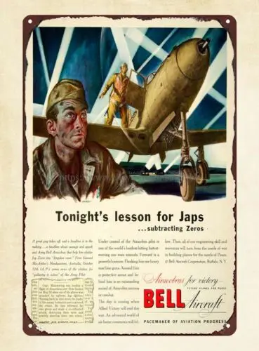 1943 Ad ww2 Bell Airacobra Aircraft Plane Stohl Zeros Allied tin sign house art