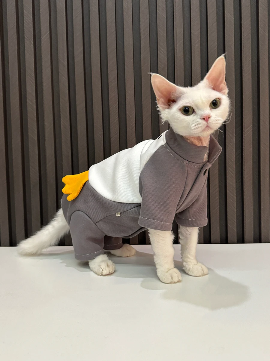 Cat Clothing Soft Winter Sweater for Sphynx Cat Penguin Fleece Coat Hat Costume Long Sleeves Sweatshirt for Devon Rex Loungewear