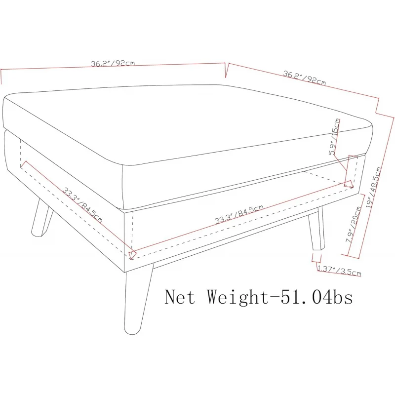 Mesa de café do falso couro marrom com armazenamento superior Lift, otomano moderno, estofados angustiado sela, meados do século, 36 "largura