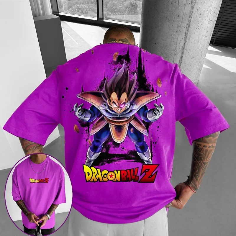 Nueva camiseta con estampado 3D de Dragon Ball Z de Anime para hombre, camiseta gráfica de personaje Vegeta, salpicaduras de tinta y diseño de elemento de logotipo "DRAGON BALL Z"