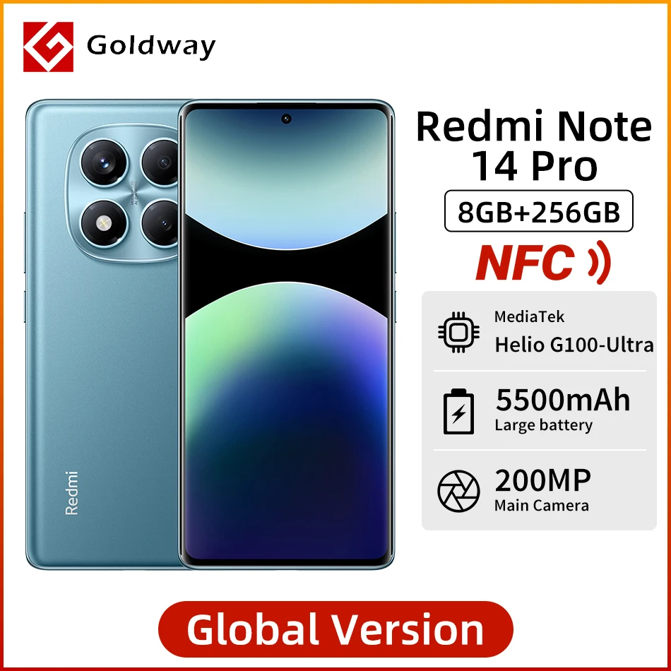 Xiaomi Redmi Note 14 Pro 4G Global Version NFC Cellphone Helio G100-Ultra 200MP Camera 6.67'' AMOLED Display 45W Turbo Charging