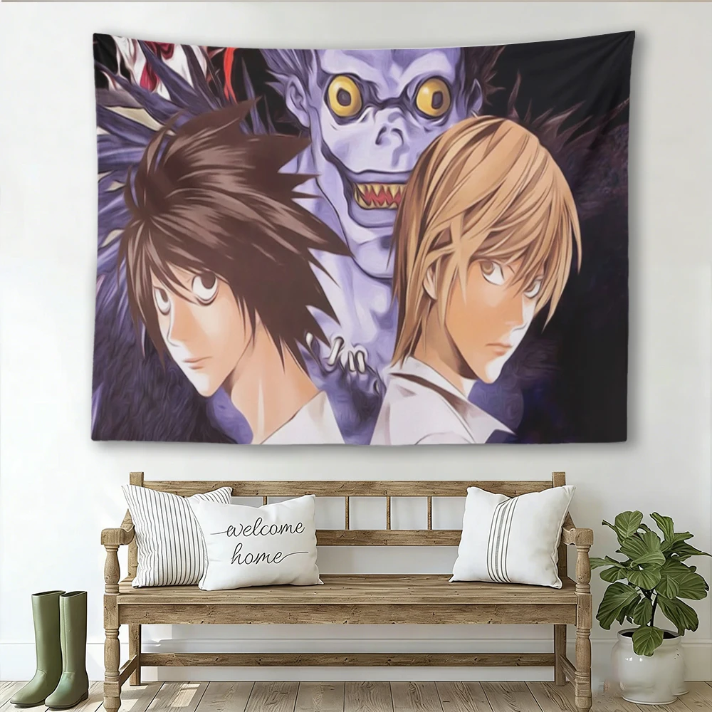 Death Note Anime Tapestry, Light Yagami & L with Ryuk Wall Hanging, for Bedroom Dorm Otaku Room Decor