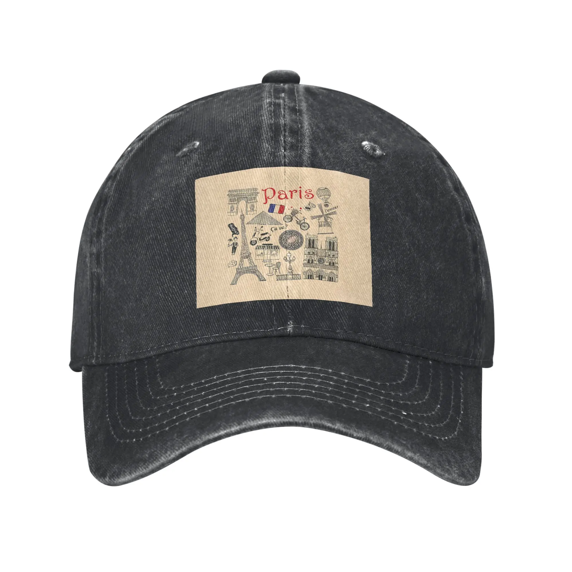 Paris France Travel Theme Design Fashion Baseball Cap  Low Profile Sun Visor  Hiking Trail Sun Visor