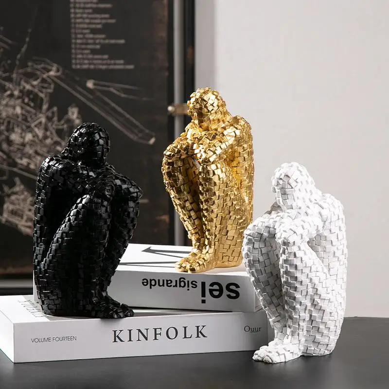 Nordic Thinker Abstract Statue Figure Miniatures Mosaic Resin Sculpture Figurines For Interior Modern Crafts Home Decoration