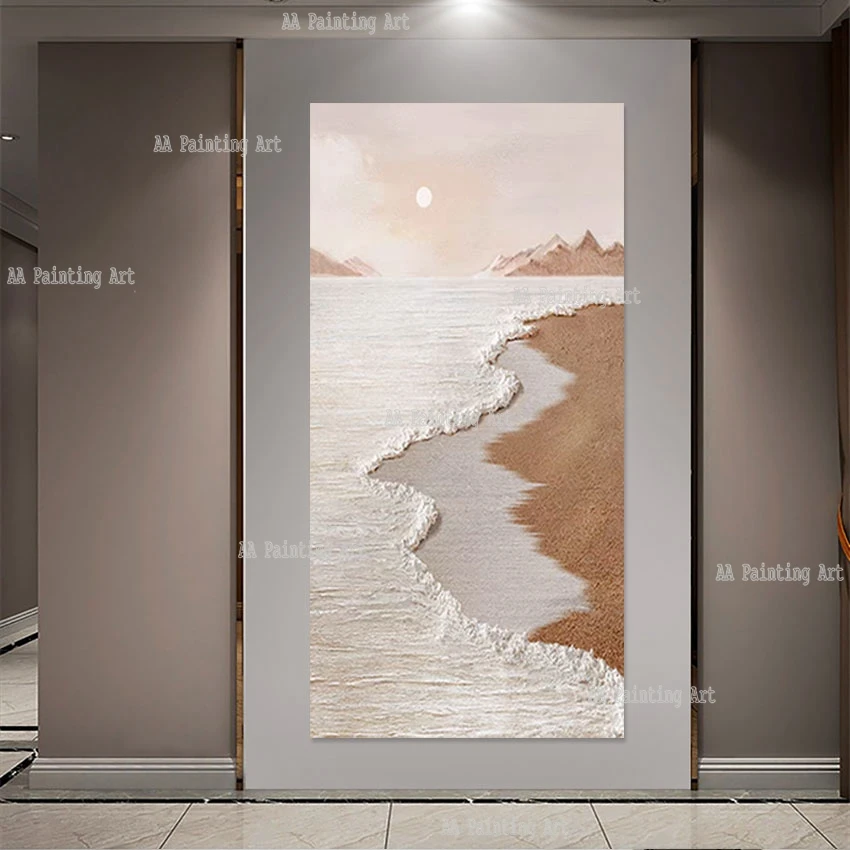 Texture Acrylic Art Murals Abstract Hand-painted Thickness White Sea Wave Beach Scenery Oil Painting Artwork For Hotel Showpiece