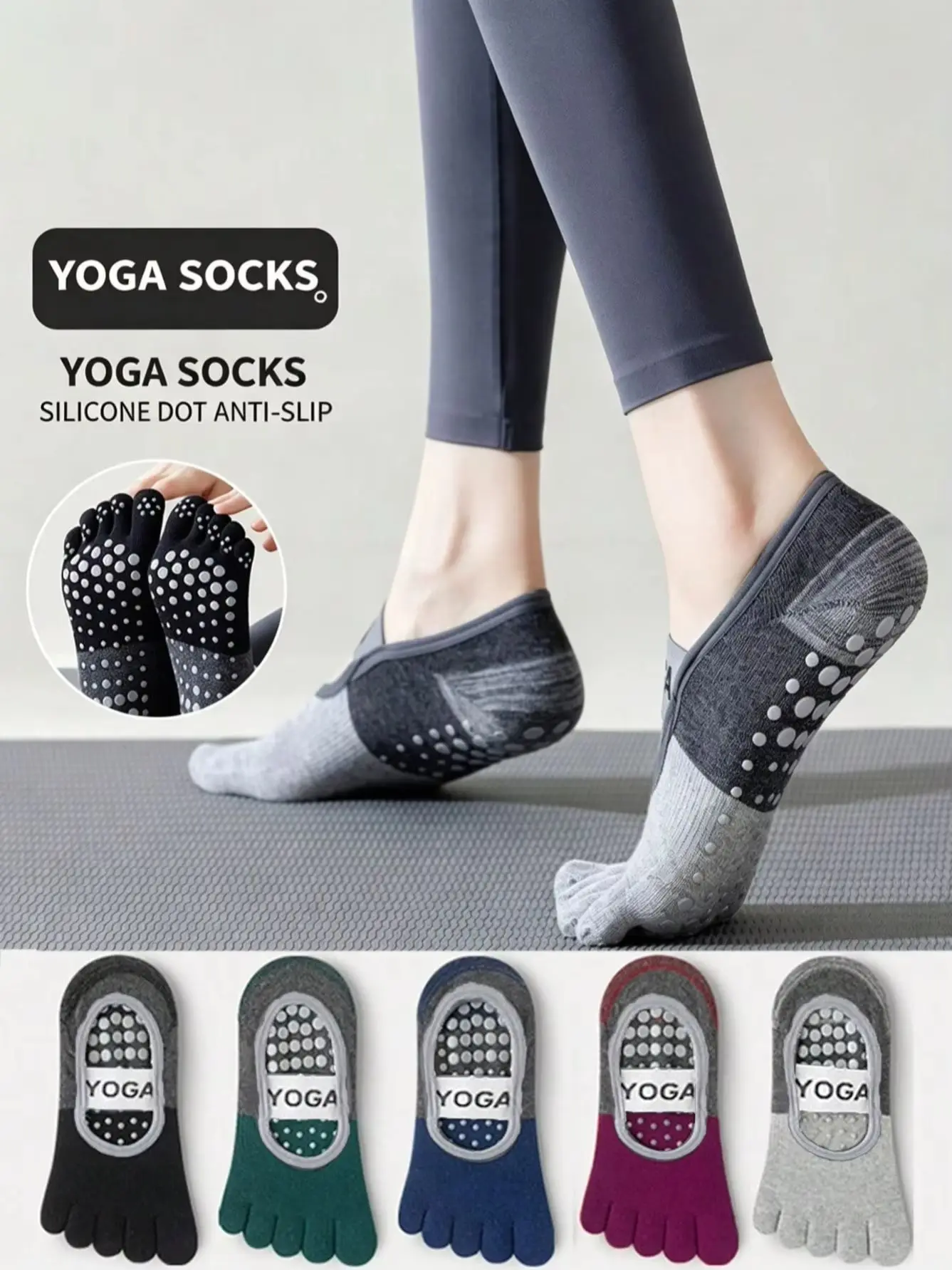 5 pairs of non-slip professional yoga socks for women, summer Pilates-specific socks, thin and short, for sports, fitness, and dancing, five-toed socks