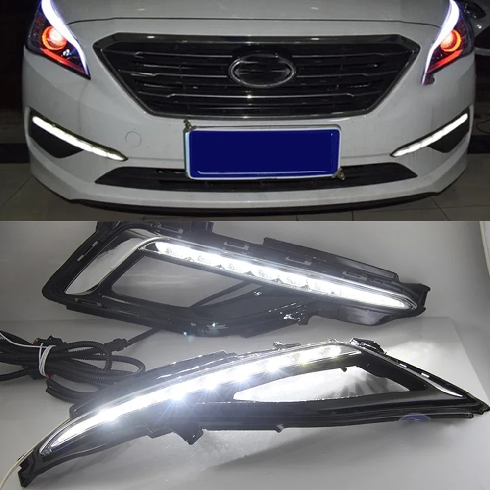 

1 pair for Hyundai Sonata 9 2014 2015 2016 car LED driving DRL daytime running lights daylight 12v ABS fog lamp cover