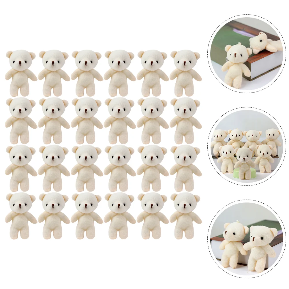 24 Pcs Mini Plush Bear Keychain Pendants Wear-resistant Tiny Bears Decor Hanging Figurines