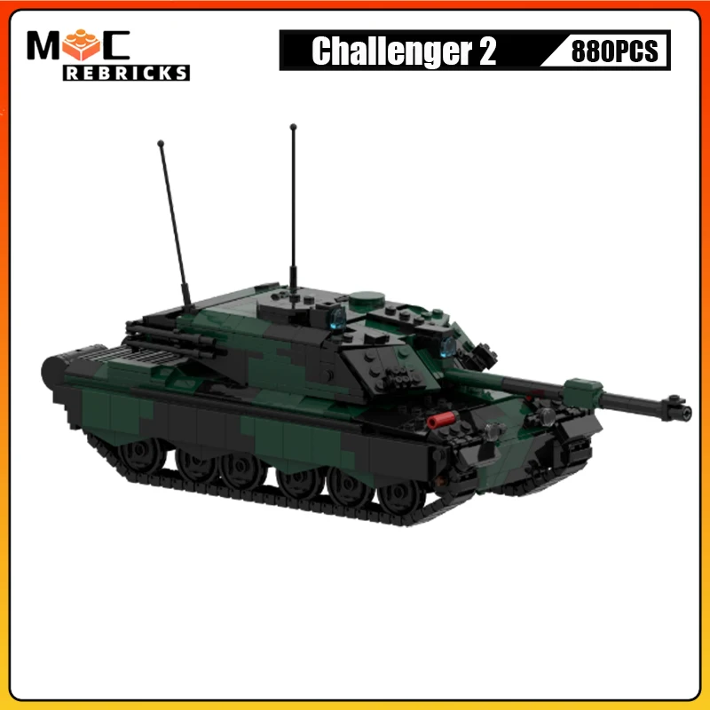 

Military Heavy Panzer Challenger 2 Main Battle Tank Double Wide Track Armor Vehicle MOC Building Blocks Weapons Model Kids Toys