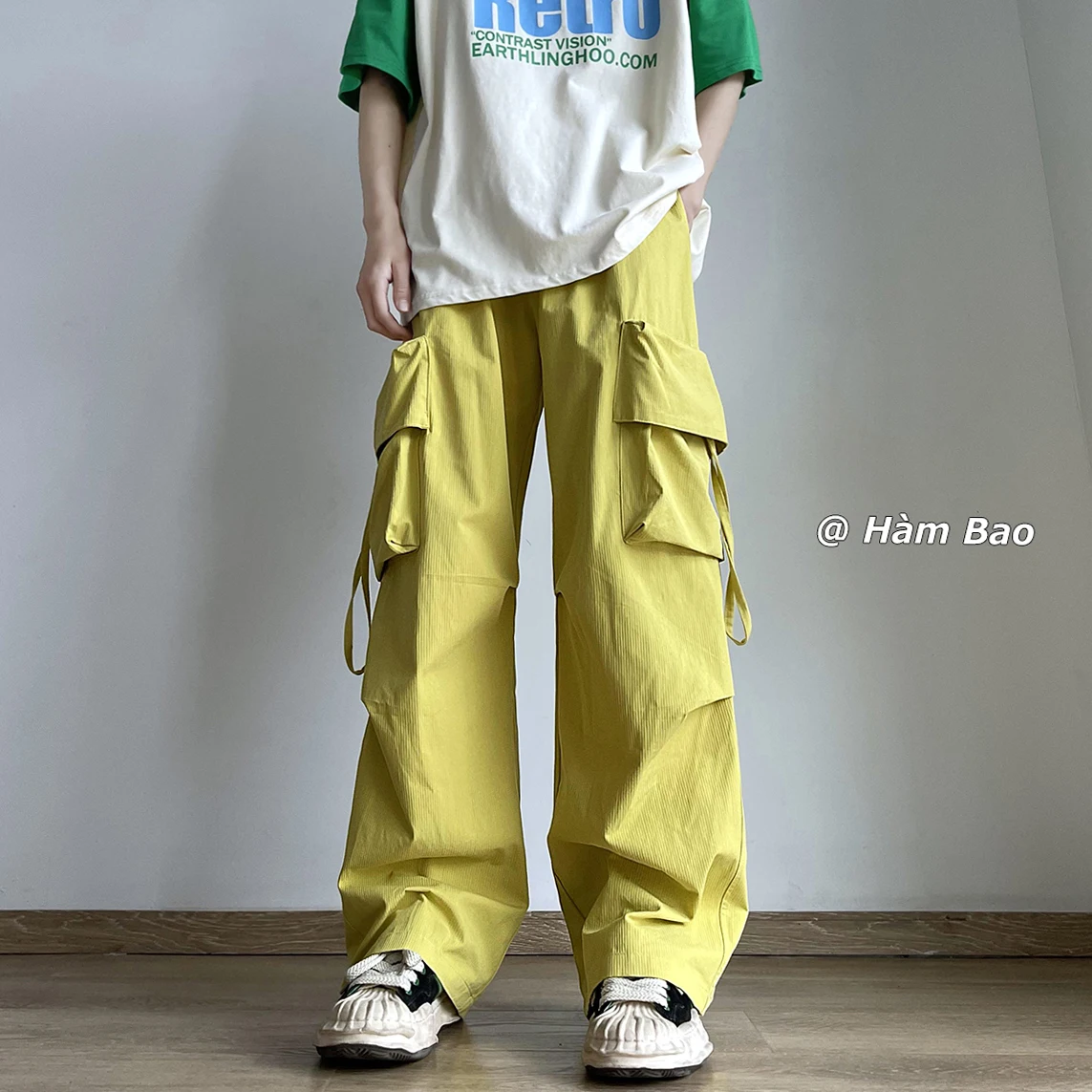 

LAPPSTER-Youth Yellow Baggy Cargo Pants Y2k Streetwear Men Harajuku Fashion Pockets Joggers Pants Work Vintage Stacked Pants