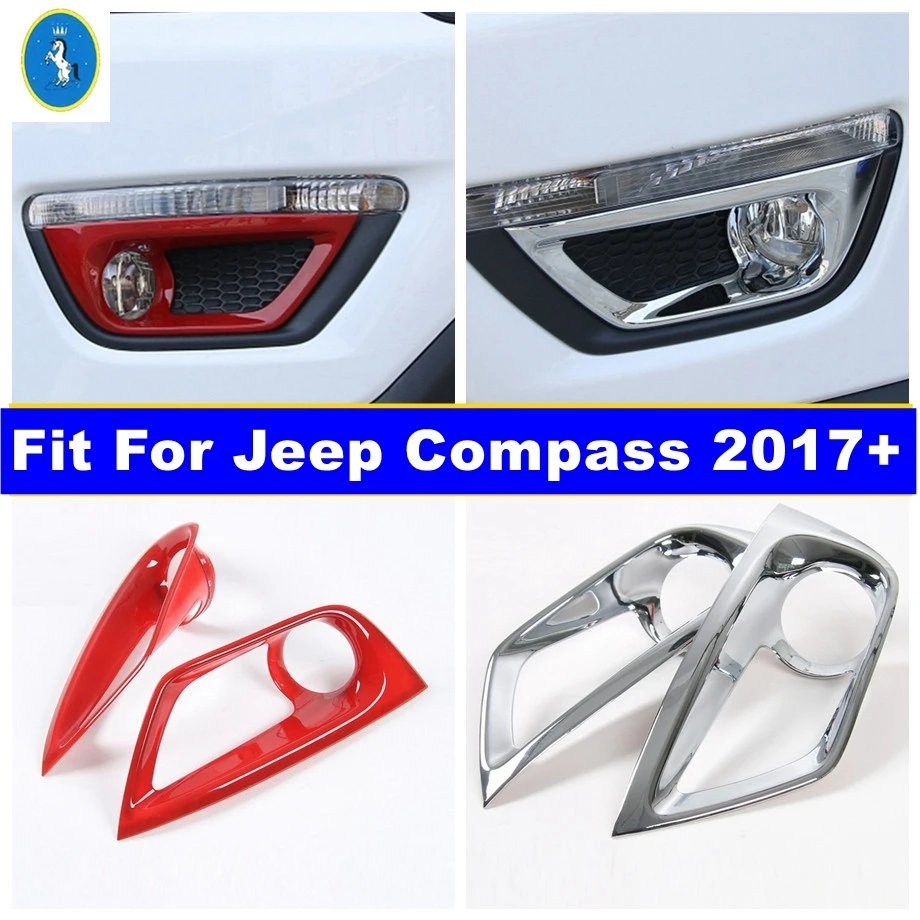 

Front Bumper Fog Lights Lamps Decoration Frame Cover Trim Fit For Jeep Compass 2017 - 2021 Shiny / Red Car Interior Accessories