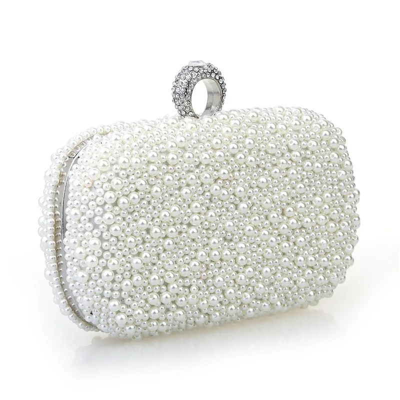 New imitation pearl ring dinner bag hand-stitched beaded evening bag Ladies fashion high-grade clutch bag Bridal evening bag