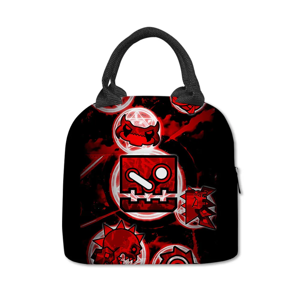 

Luxury Popular Novelty Geometry Dash Student Work Lunchbox Thermal insulation Food Lunch Bag 3D Print Portable Handbags Ice Bags