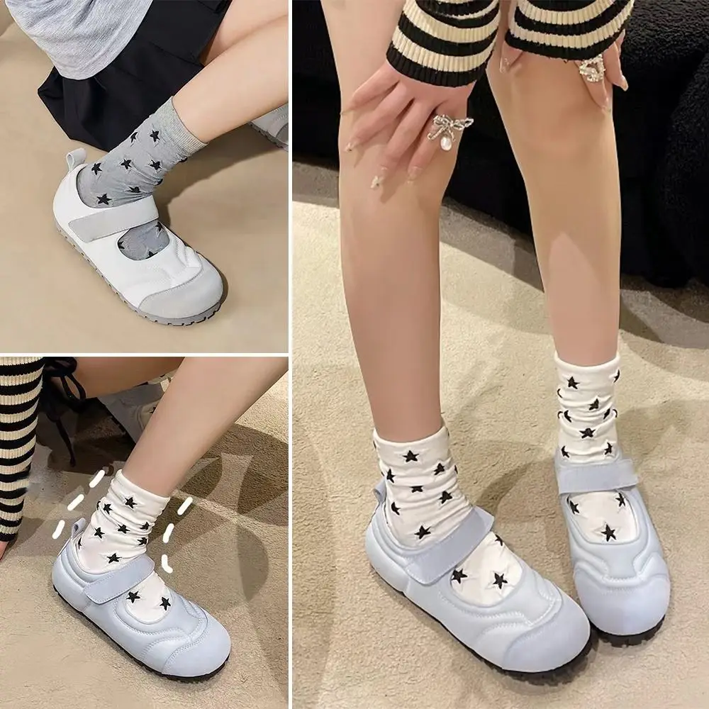 

New Breathable Thin Socks Cotton Harajuku Street Star Embroidery Socks Grey Color Casual Mid Tube Socks