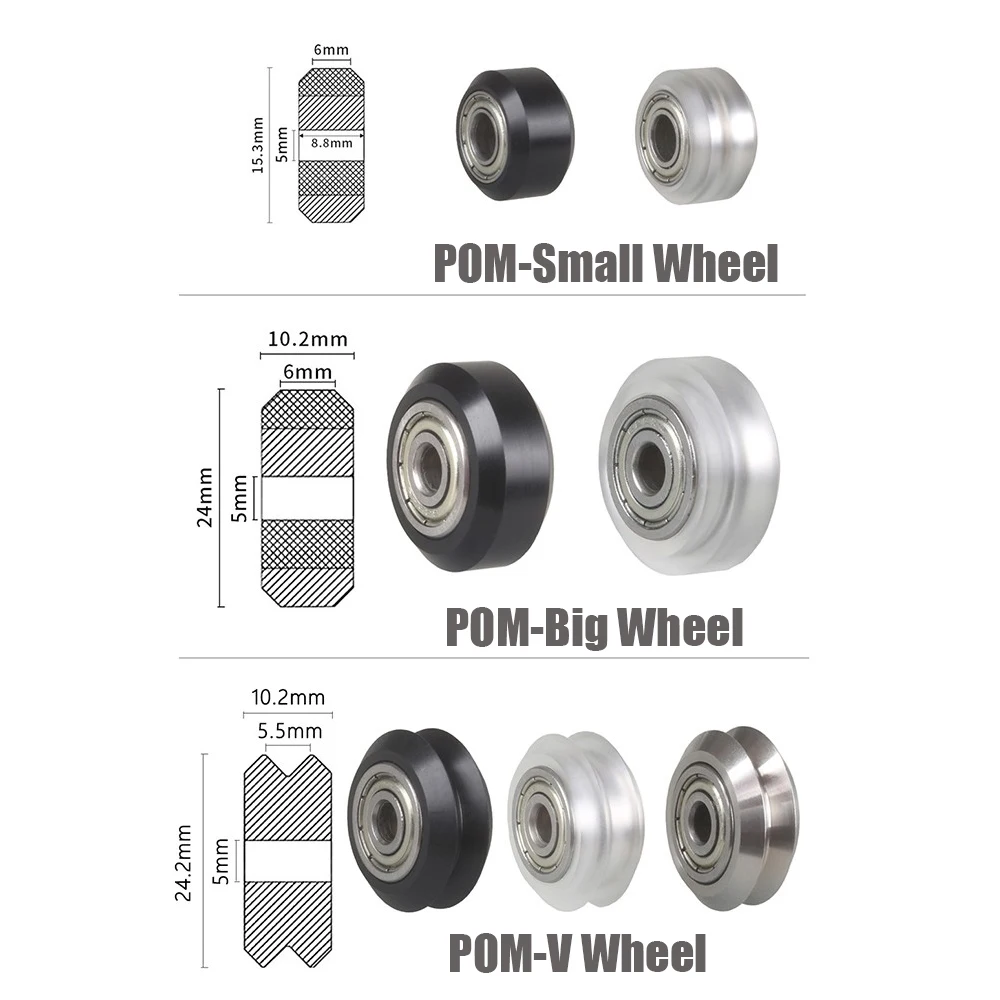 CNC Plastic wheel POM with 625zz MR105zz Idler Pulley Gear Passive Round Wheel Perlin Wheel V type for V-Slot