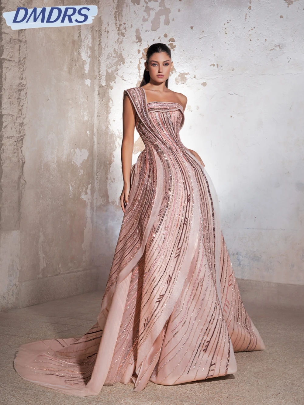 

New Arrival Beaded One Shoulder Evening Dress Exquisite Elegant A-line Long Wedding Party Gown Customized Dreamy Prom Dresses