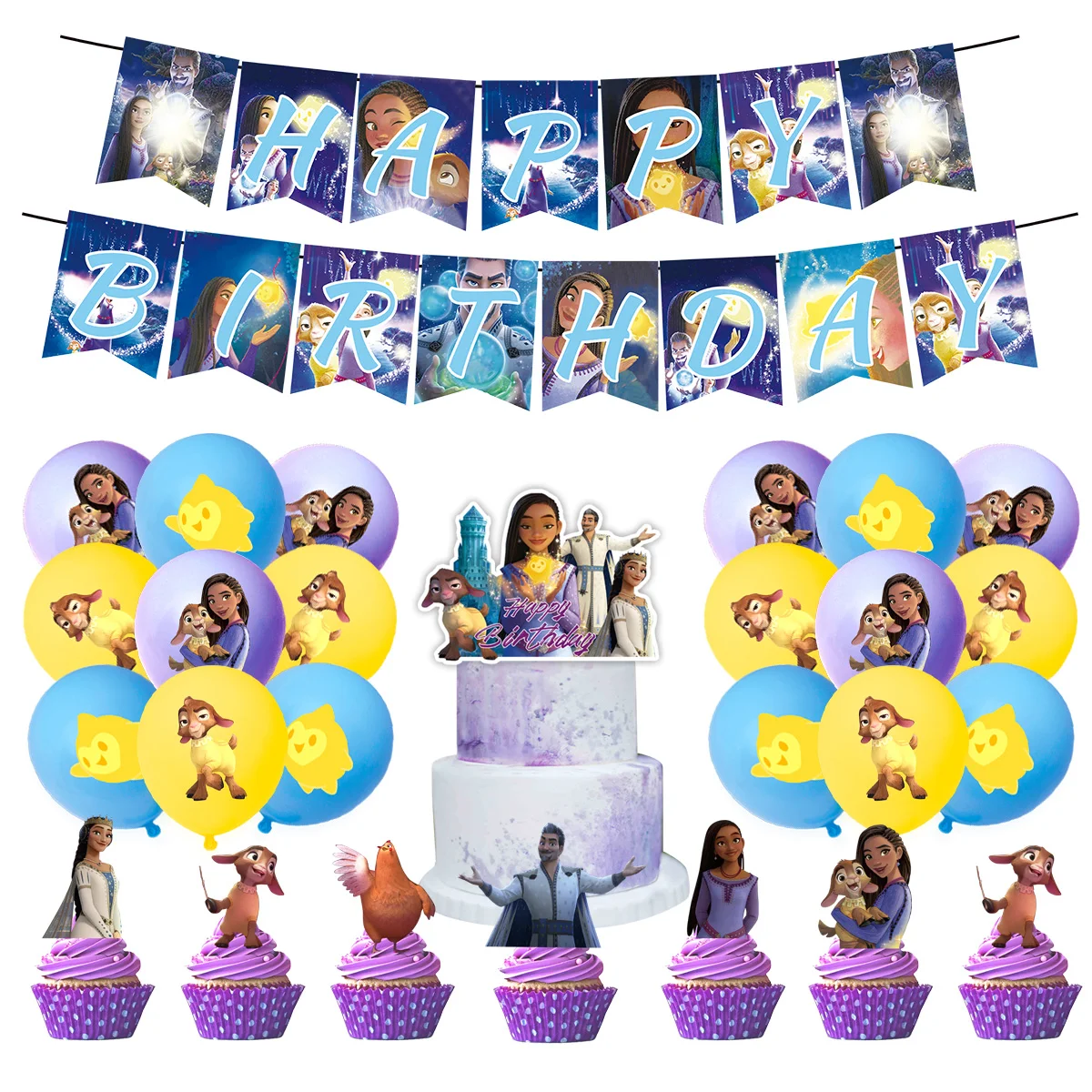 

Wish Disney Birthday Party Decorations Asha Goat Balloons Disposable Tableware Plate Straw Napkin Princess Baby Shower Supplies
