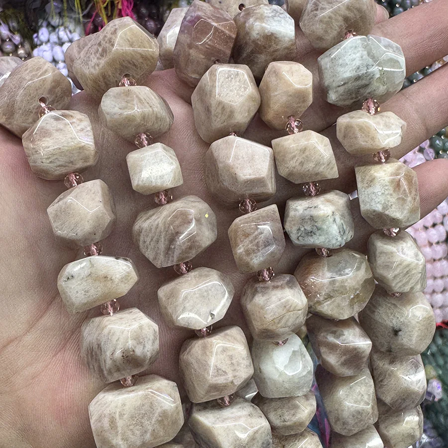 

High Quality Natural Sunstone Handmade Lrregular Faceted Loose For Jewelry Making DIY Necklace Bracelet 15''13-18mm