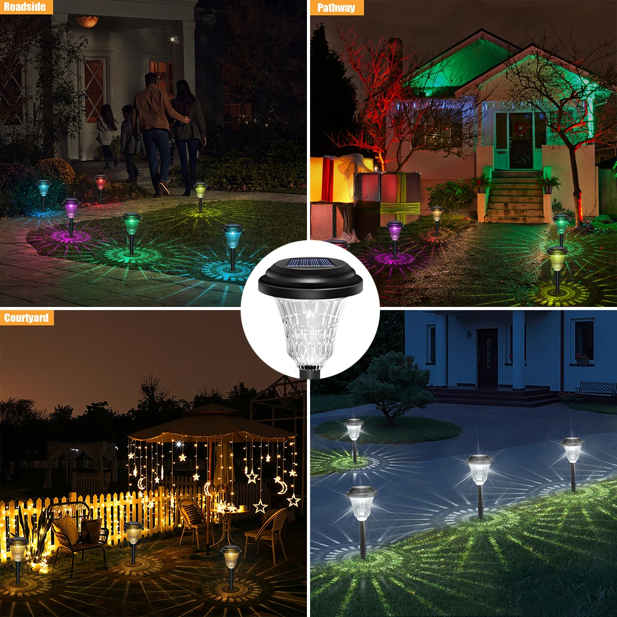 Lampu jalur surya lampu taman tenaga surya 12 pak tahan air luar ruangan lampu rumput tenaga surya On/Off LED otomatis untuk jalur luar ruangan