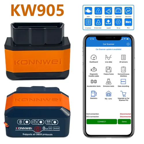 Escáner KONNWEI KW905 OBD2 ELM327 V1.5 Bluetooth 5,0 para Android/IOS ELM 327 OBD 2 lectores de código de herramientas de diagnóstico de coche
