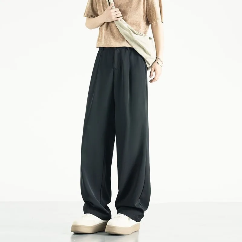 

Men High Waist Pleated Wide Leg Pants Casual Loose Fit Drapey Straight Leg Trousers