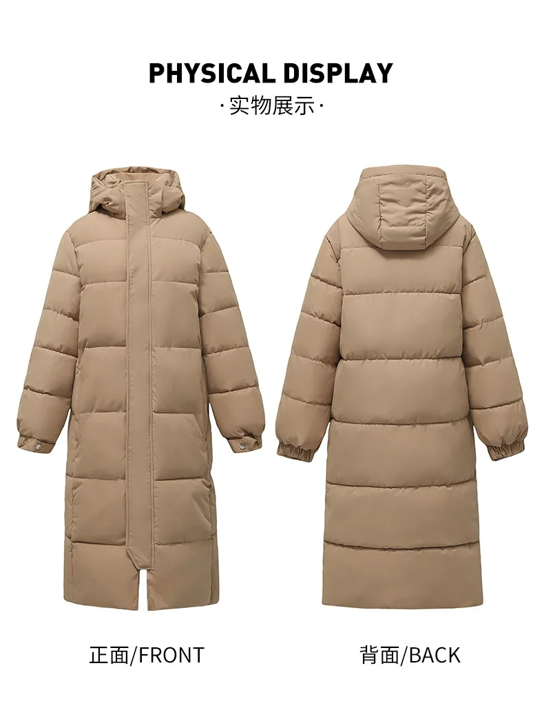 Winter Long Puffer Coat for Women Hooded Quilted Windproof Warm Zip Up Outerwear Russian Cold Weather Snow Jacket Over Knee Cozy