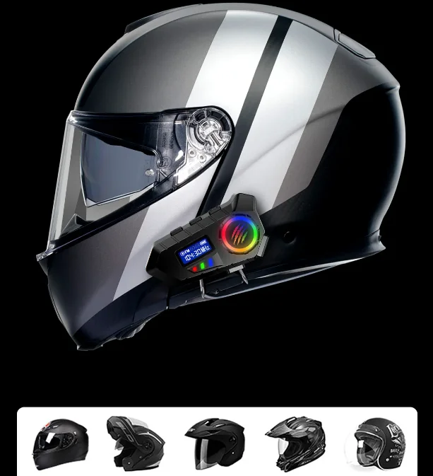 Bluetooth 5.4 Y30 Motorcycle Riding Headset FM Radio LCD Display Colorful RGB Light 240H Standby Wireless Handsfree Earphone