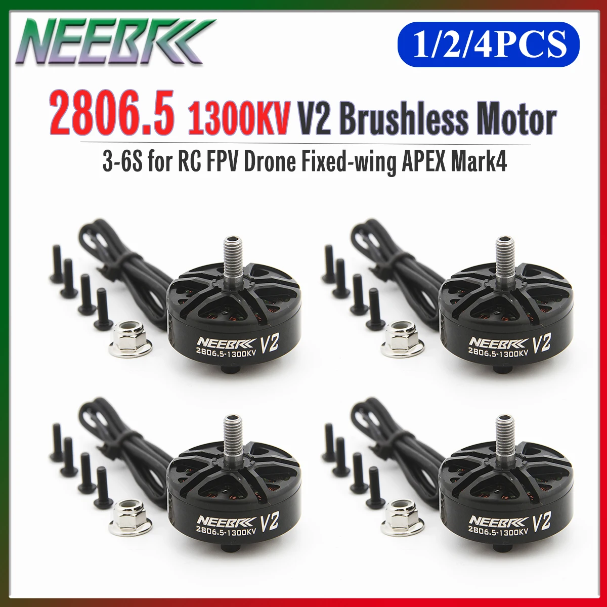 

1/2/4 шт. NEEBRC 2806.5 1300KV V2 Бесколлекторный двигатель Outrunner 3-6S для пропеллеров APEX Mark4 Mark5 7040, для радиоуправляемых FPV дронов, самолетов и DIY-проектов