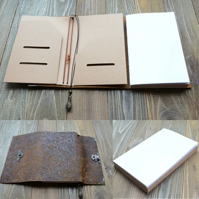 Cuaderno de viaje de cuero suave con patrón en relieve, Bloc de notas diario con cerradura y llave, papel para negocios, bocetos, suministros de