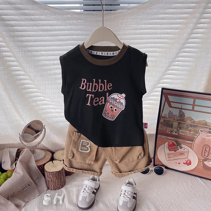 طفل رضيع الزي مجموعة 2026 ملابس الصيف الجديدة للأطفال من 9 إلى 12 شهرا رسالة قصيرة الأكمام تي شيرت والسراويل رداء غير رسمية