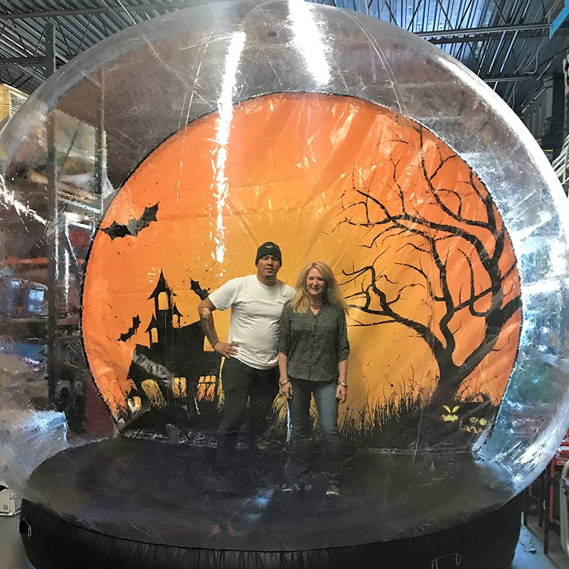 Globo de neve de halloween com trampolim inflável foto cabine pano de fundo bolha tenda casa cúpula de ar globo de neve com bouncer