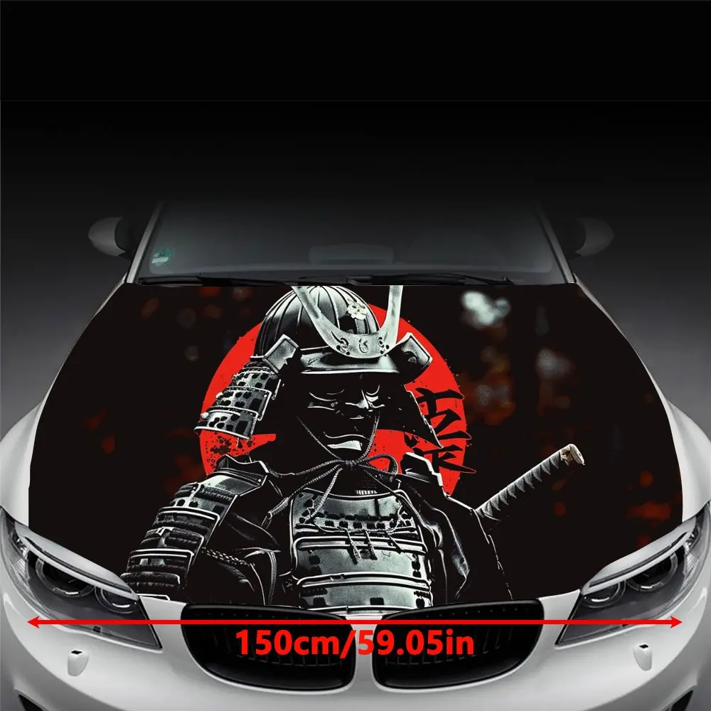 Japanese Samurai Red Sun Sword Car Hood Wrap Color Vinyl Sticker Truck Graphic Bonnet Auto Accessories Decoration Decal Gift