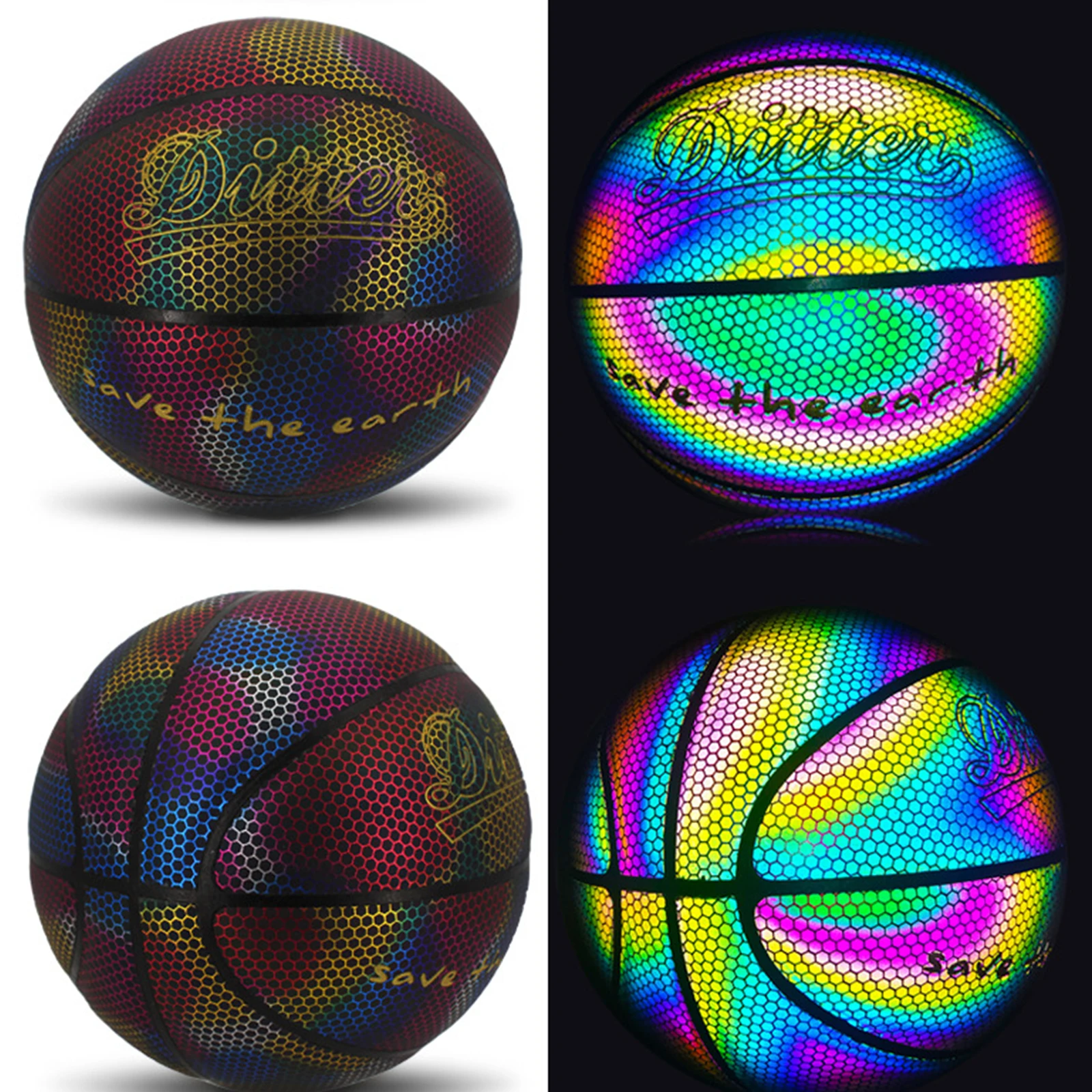 

Colorful Reflective Glowing Basketball Wear-Resistant Holographic Basketballs Luminous Night Light Outdoor Indoor Sports Ball