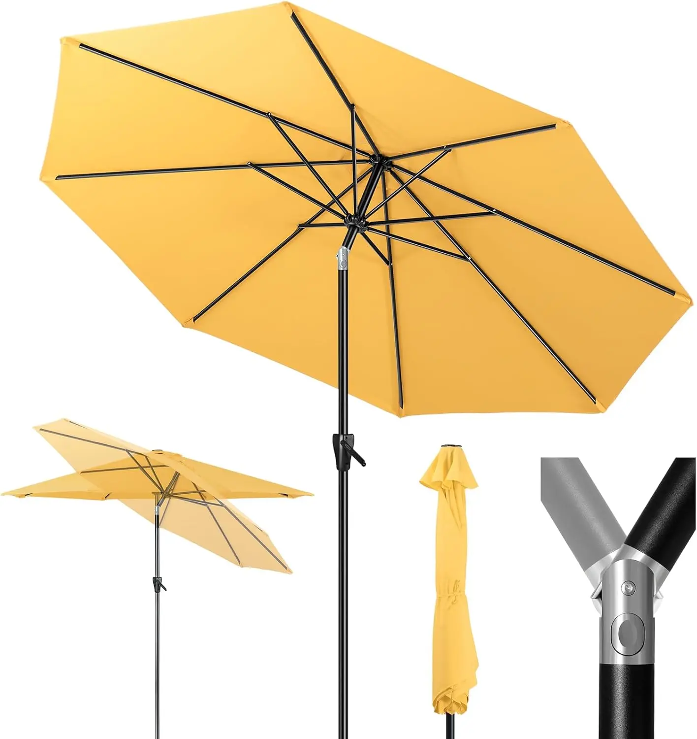 

Large Outdoor Sun Umbrella with Push Button Tilt & Crank, Fade-Resistant Canopy for Patio Market Table, Easy Setup
