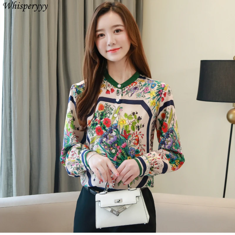 Vintage Printed Shirt Women New Autumn Long-sleeved Loose Tops Fashion Single Breasted Floral Blouse for Ladies Camisa Feminina