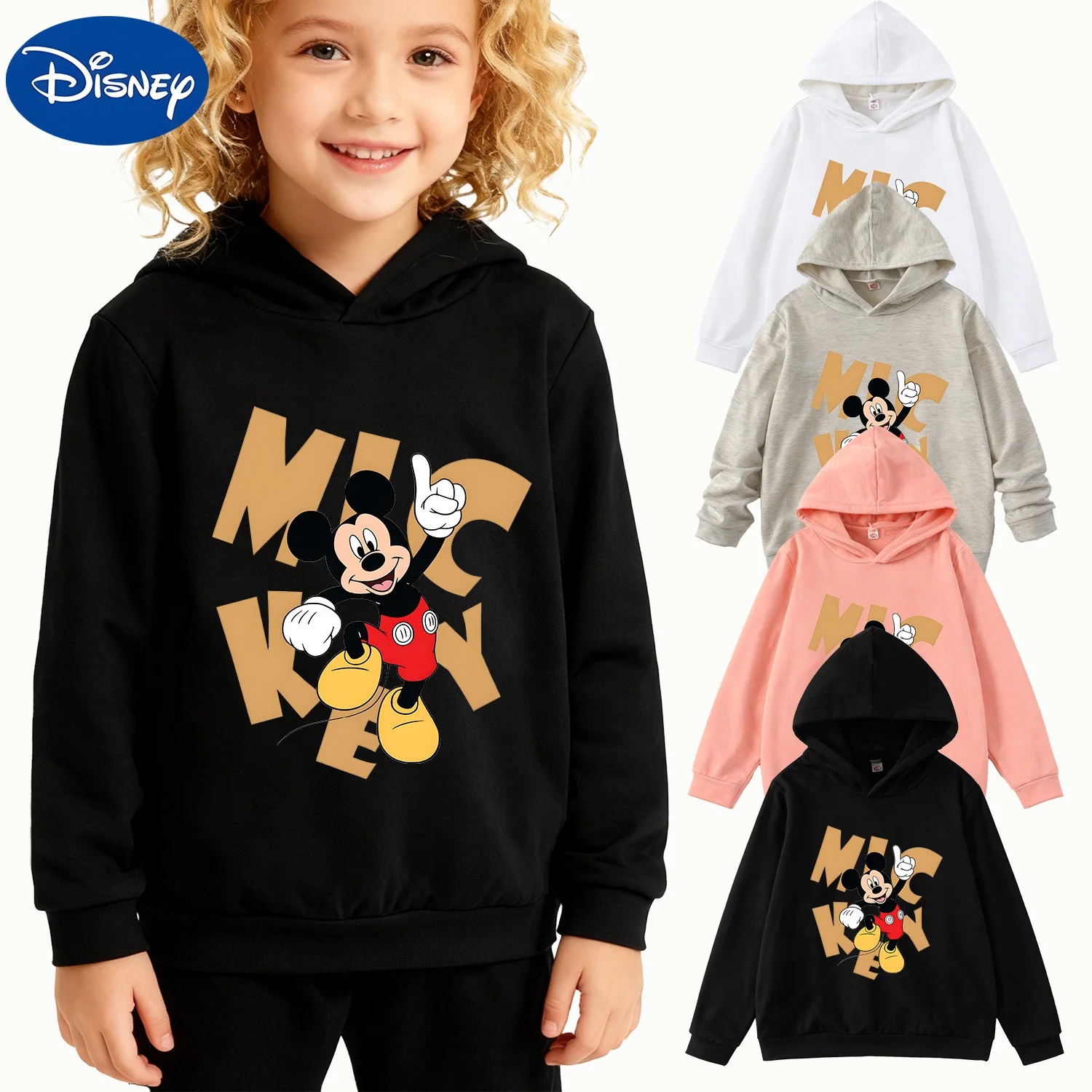 Sudadera con capucha para niños y niñas, jersey informal negro con gráfico de salto y letras atrevidas de Mickey Mouse de Disney