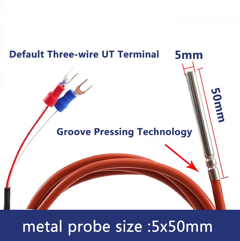 PT100 Immersion Temperature Sensor with two-Wire Platinum Thermal Resistance Silicon Cable Protection for Measuring Temperatur